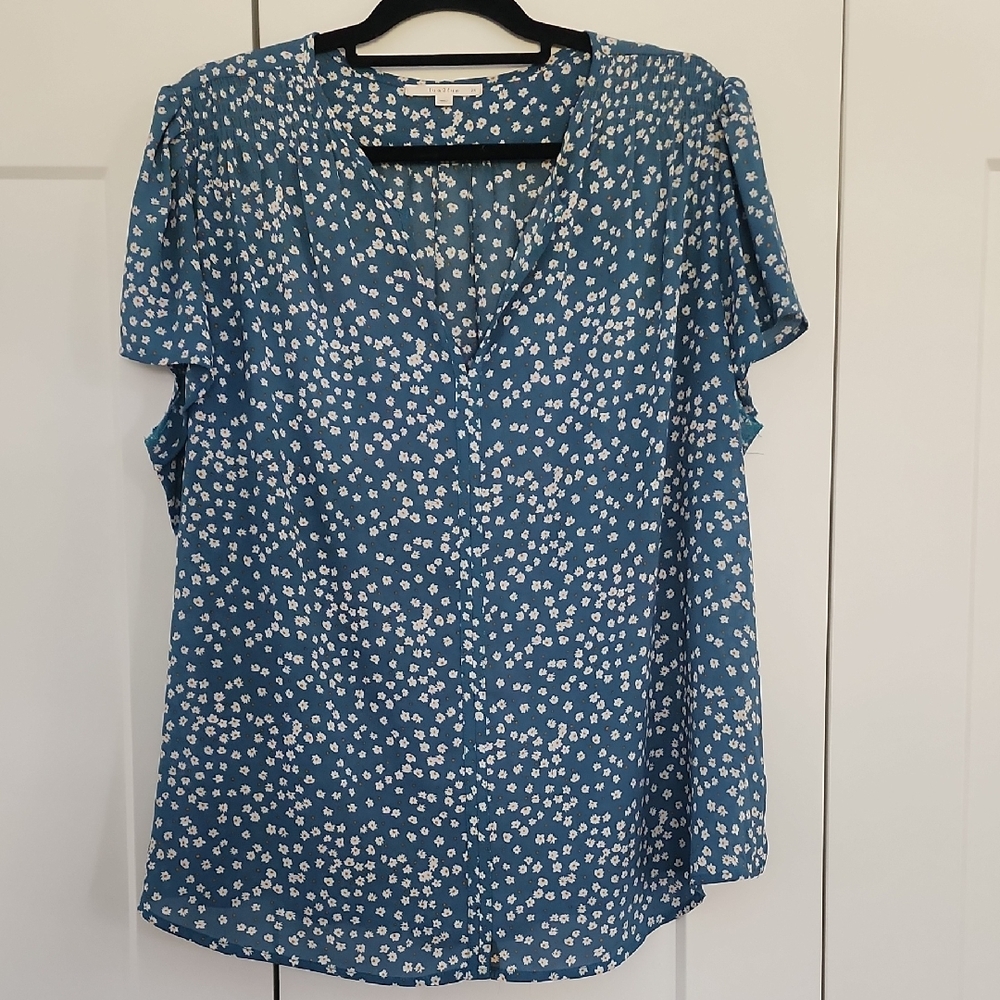 Fun 2 Fun Teal and White Polka Dot Blouse